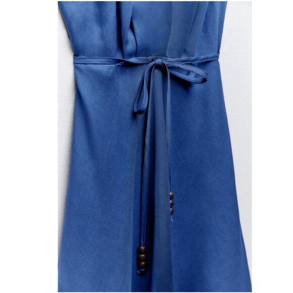 ZARA WOMAN LINEN BLEND HALTER DRESS INK BLUE XS S M L | 4786/293 NWT - Picture 11 of 15
